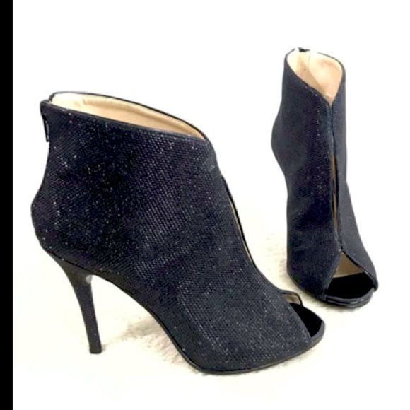 Caparros Women’s Pavlova Black Sparkling Open Toe Zip High Heel Booties. - Picture 1 of 7
